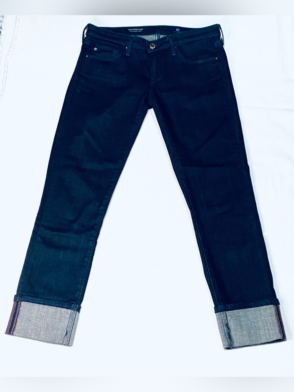 Ag Adriano Goldschmied Women's The Stevie Cuff Slim Straight Dark Blue Jeans 26